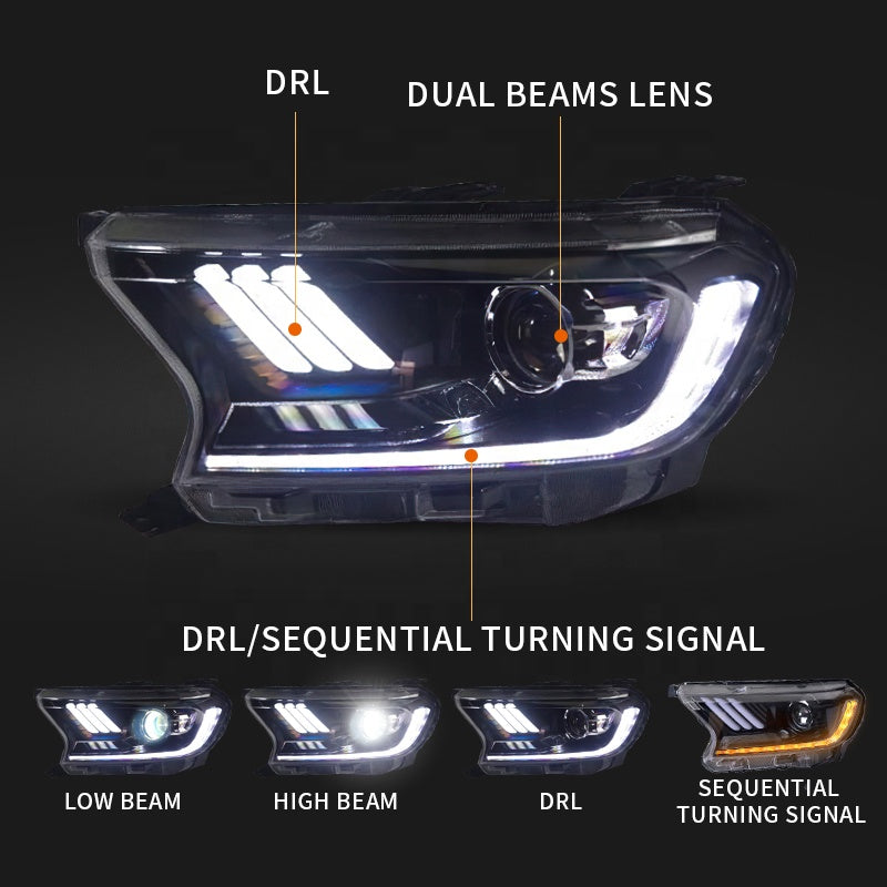 Ford Ranger Mustang Headlights LED For Ford Ranger PX3, PX2